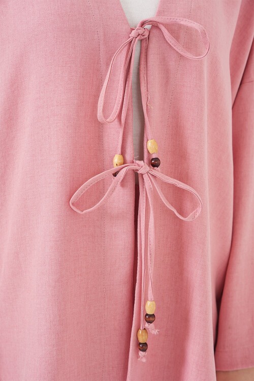 Kadın Keten Kimono İkili Takım 6727 - Gül Kurusu