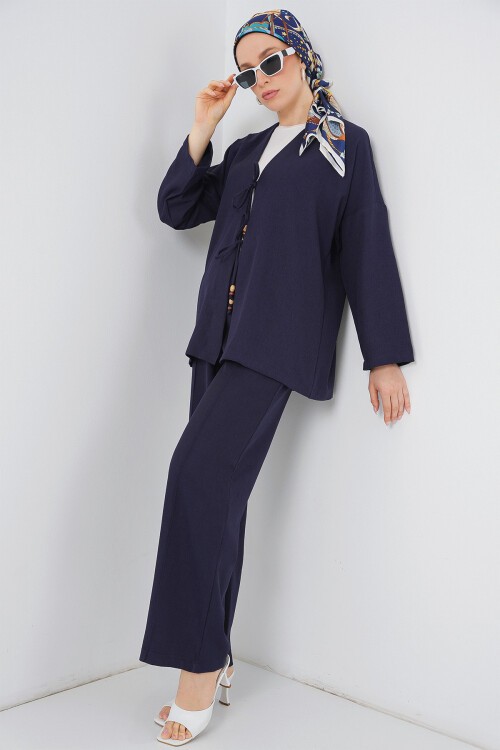 Kadın Keten Kimono İkili Takım 6727 - Lacivert