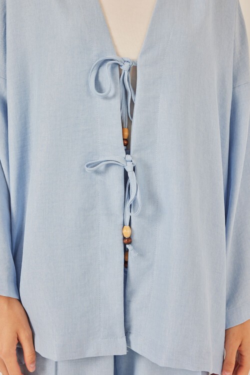 Kadın Keten Kimono İkili Takım 6727 - Mavi