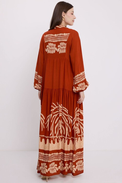 Kadın Kiremit Vizon Viskon Tesettür Elbise 2423