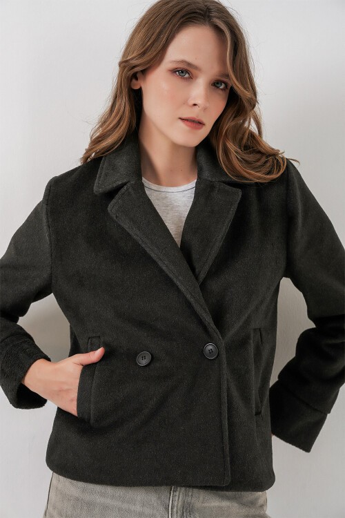 Kadın Kısa Kaşe Ceket 0725 - Antrasit
