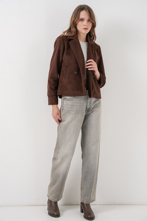 Kadın Kısa Kaşe Ceket 0725 - Kahverengi