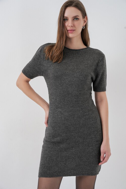 Kadın Kısa Kol Triko Elbise 15950 - Antrasit
