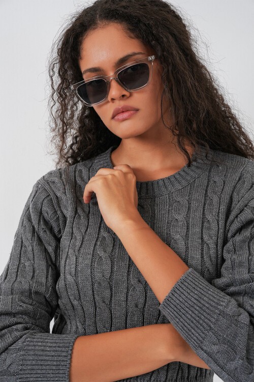 Kadın Kısa Triko Elbise 15943 - Antrasit