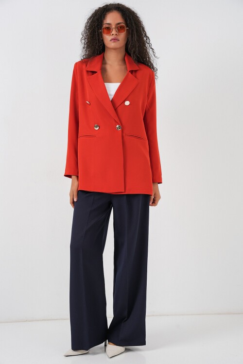 Kadın Kruvaze Yaka Blazer Ceket 0722 - Kiremit