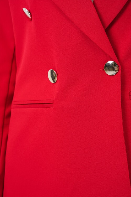 Kadın Kruvaze Yaka Blazer Ceket 0722 - Kırmızı