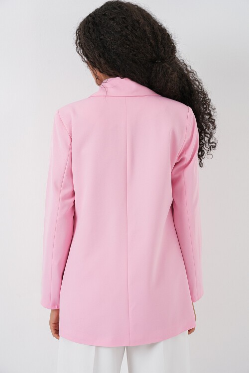 Kadın Kruvaze Yaka Blazer Ceket 0722 - Pudra