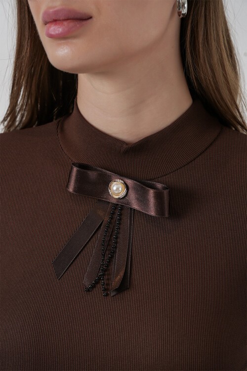 Kadın Kurdale Detay Uzun Kollu Bluz 977 - Kahverengi