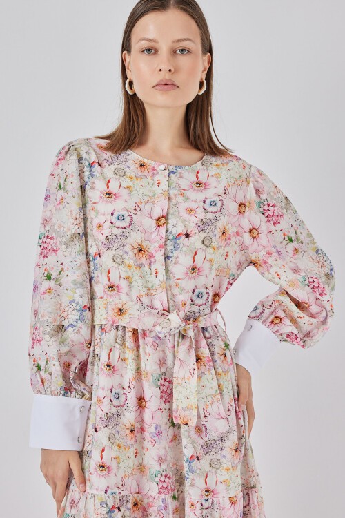 Kadın Kuşaklı Uzun Elbise 2584 - Pembe