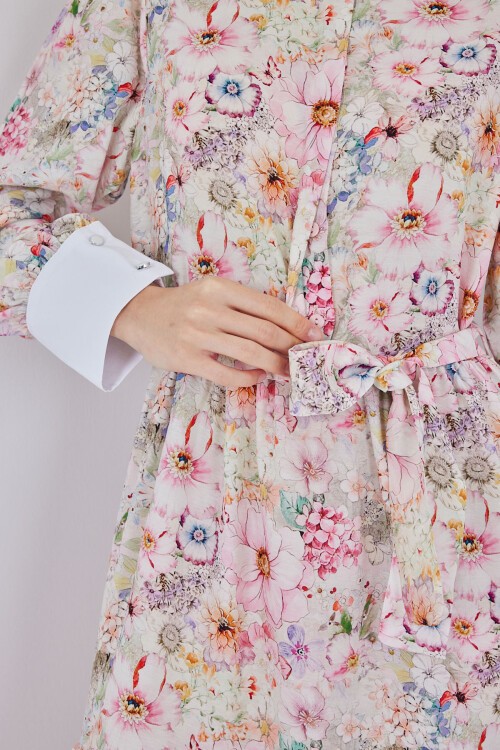 Kadın Kuşaklı Uzun Elbise 2584 - Pembe