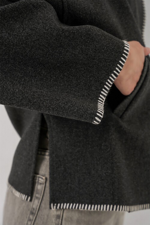 Kadın Nakışlı Kaşe Ceket 9167 - Antrasit