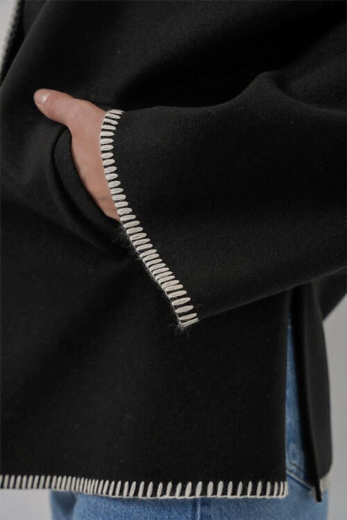 Kadın Nakışlı Kaşe Ceket 9167 - Siyah