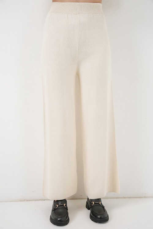 Kadın Nakışlı Triko Hırka Pantolon İkili Takım 15963 - Ekru