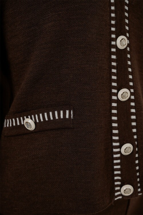 Kadın Nakışlı Triko Hırka Pantolon İkili Takım 15963 - Kahverengi