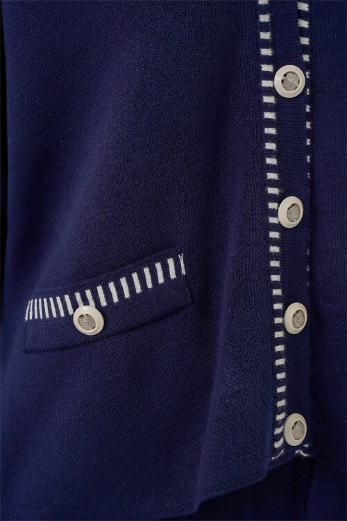 Kadın Nakışlı Triko Hırka Pantolon İkili Takım 15963 - Lacivert