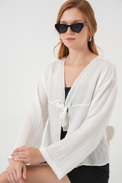 Kadın Önü Bağcıklı Bluz 952 - Beyaz