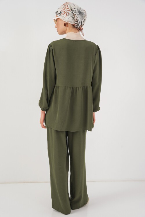 Kadın Önü Bağcıklı Tunik Pantolon İkili Takım 6744 - Haki