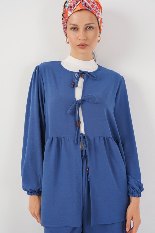 Kadın Önü Bağcıklı Tunik Pantolon İkili Takım 6744 - İndigo