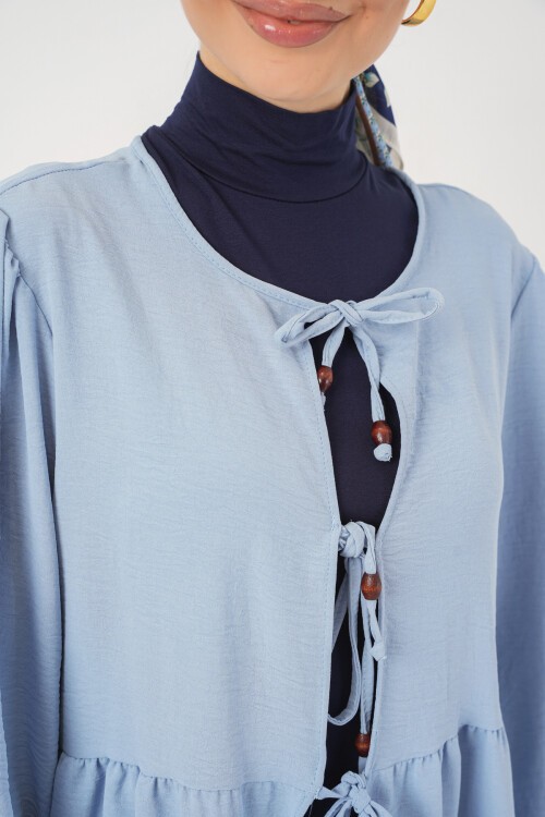 Kadın Önü Bağcıklı Tunik Pantolon İkili Takım 6744 - Mavi