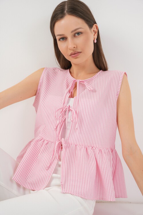 Kadın Önü Bağlamalı Bluz 961 - Pembe