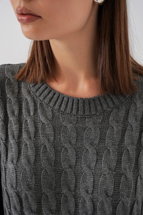 Kadın Örgülü Uzun Tiko Elbise 15944 - Antrasit