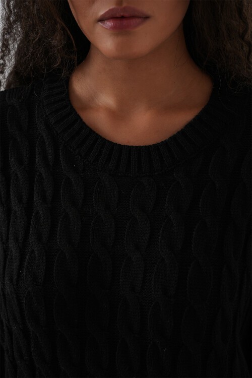 Kadın Örgülü Uzun Tiko Elbise 15944 - Siyah