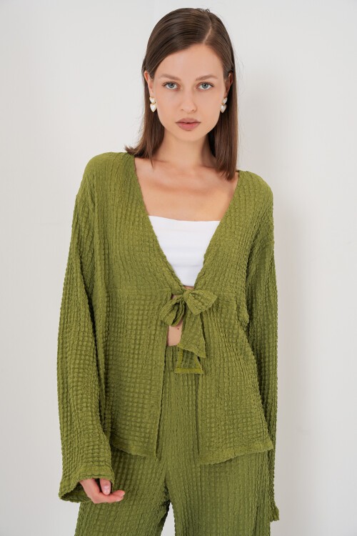 Kadın Örme Bluz Pantolon İkili Takım 30052 - E.Yeşil