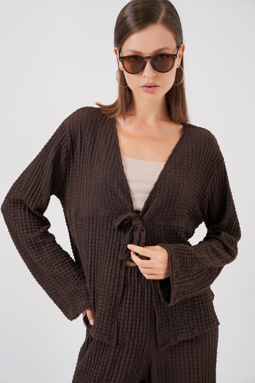 Kadın Örme Bluz Pantolon İkili Takım 30052 - Kahverengi