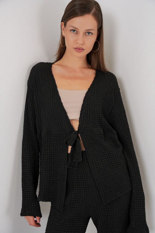 Kadın Örme Bluz Pantolon İkili Takım 30052 - Siyah