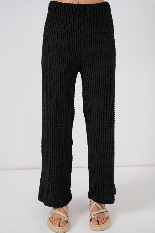 Kadın Örme Bluz Pantolon İkili Takım 30052 - Siyah