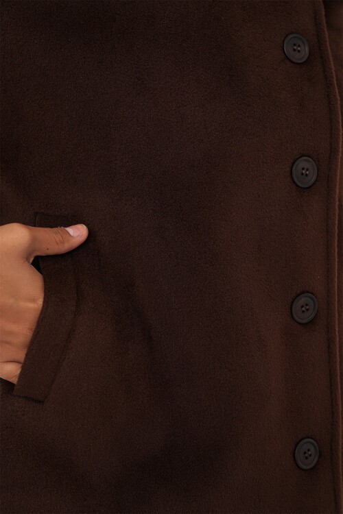 Kadın Oversize Astarlı Kısa Kaşe Ceket 0726 - Kahverengi