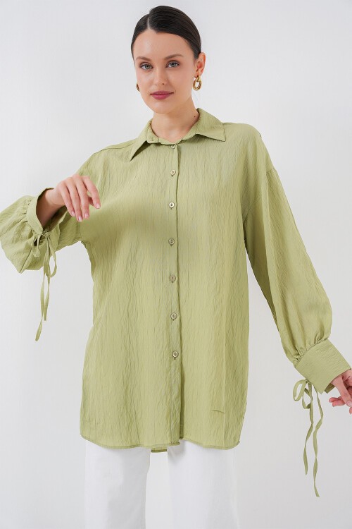 Kadın Oversize Bağcıklı Gömlek 5954 - E.Yeşil