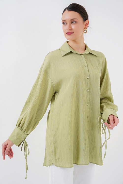 Kadın Oversize Bağcıklı Gömlek 5954 - E.Yeşil