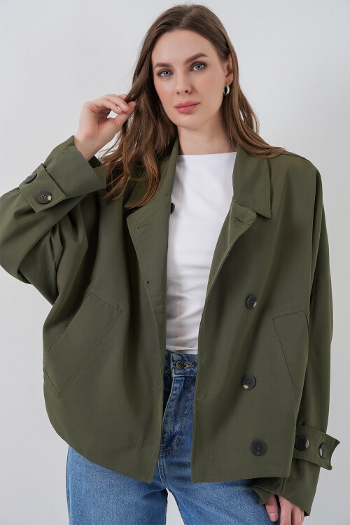 Kadın Oversize Kısa Trençkot 5977 - Haki