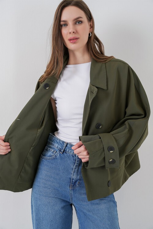 Kadın Oversize Kısa Trençkot 5977 - Haki
