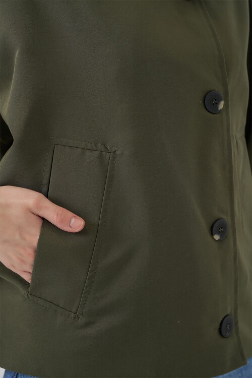 Kadın Oversize Kısa Trençkot 5977 - Haki