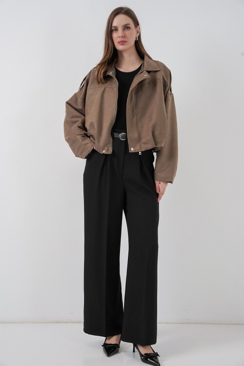 Kadın Oversize Süet Ceket 1055 - D.Haki