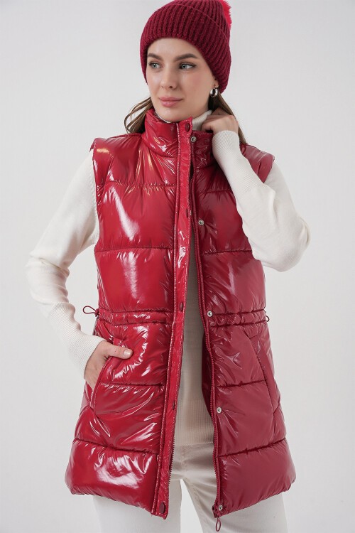 Kadın Parlak Şişme Yelek 5218 - Kırmızı