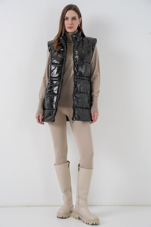 Kadın Parlak Şişme Yelek 5218 - Siyah