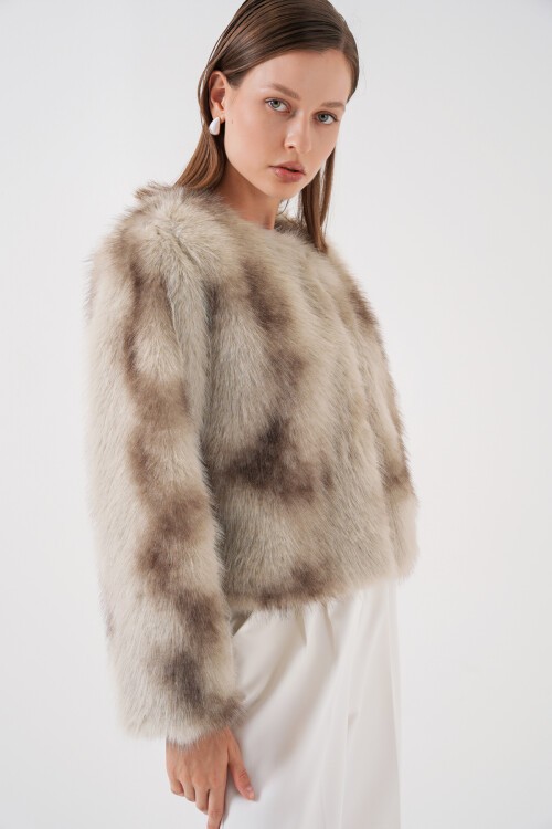 Kadın Peluş Kürk Mont 5225 - Bej