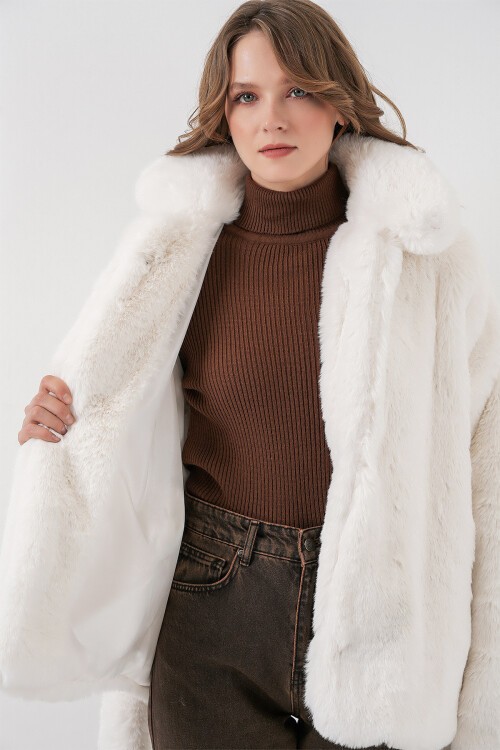 Kadın Peluş Kürk Mont 5234 - Ekru