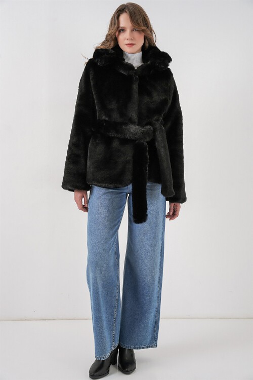 Kadın Peluş Kürk Mont 5234 - Siyah