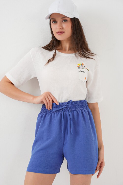 Kadın Rahat Kalıp Şort 5327 - İndigo