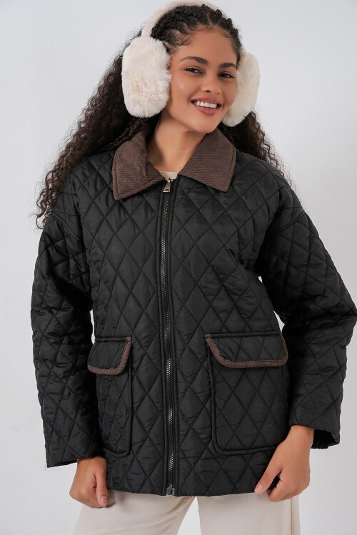 Kadın Siyah Kahve Kapitone Oversize Mont 5229