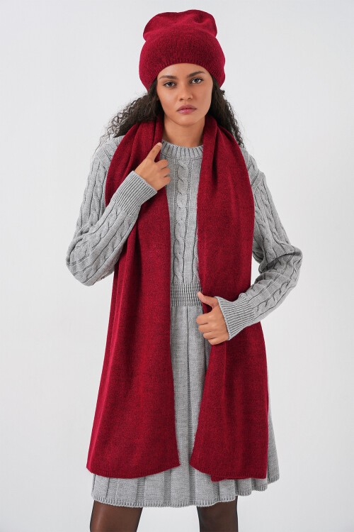 Kadın Triko Atkı Bere 15939 - Bordo