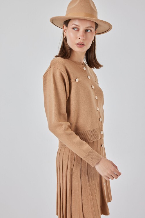 Kadın Triko Hırka Etek İkili Takım 15942 - Bisküvi