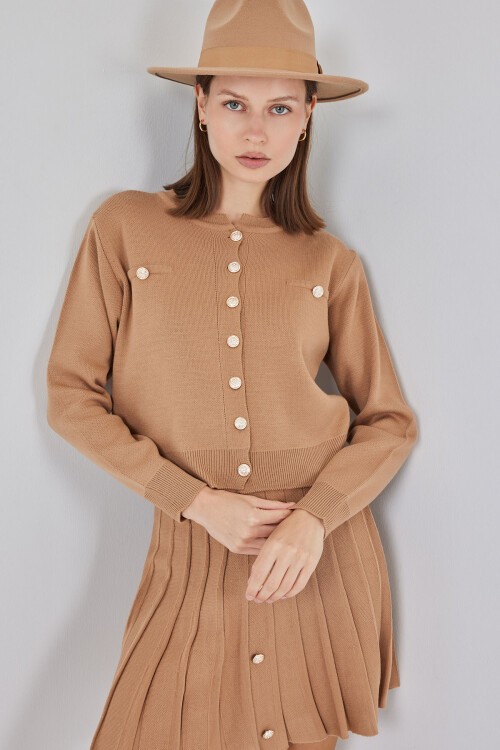 Kadın Triko Hırka Etek İkili Takım 15942 - Bisküvi