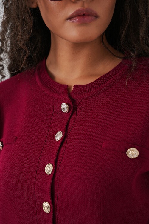 Kadın Triko Hırka Etek İkili Takım 15942 - Bordo