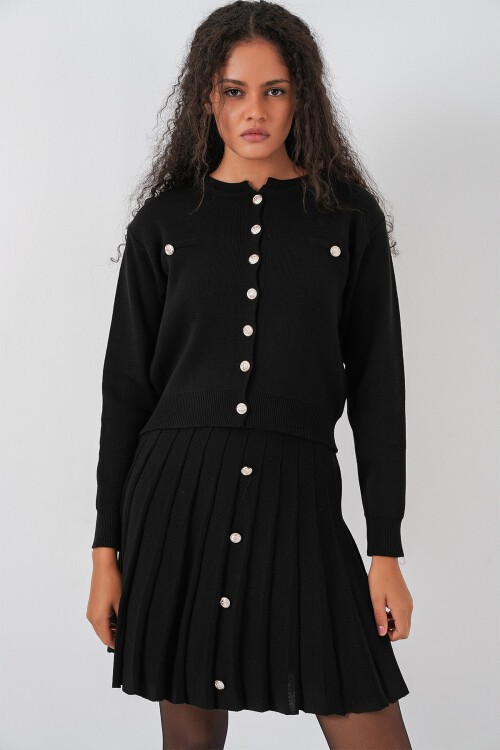 Kadın Triko Hırka Etek İkili Takım 15942 - Siyah