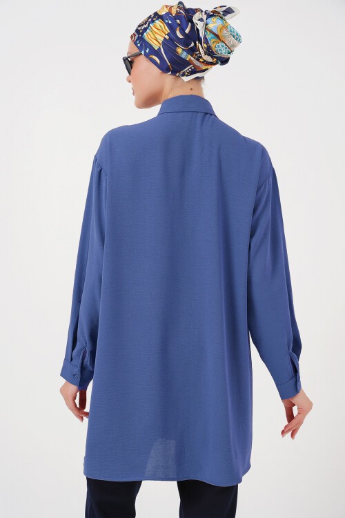 Kadın Uzun Gömlek Tunik 5945 - D. İndigo